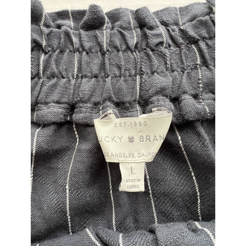 LUCKY BRAND Off the Shoulder Linen Shirt Blouse Dark Gray Stripe Lines Large - Picture 5 of 8